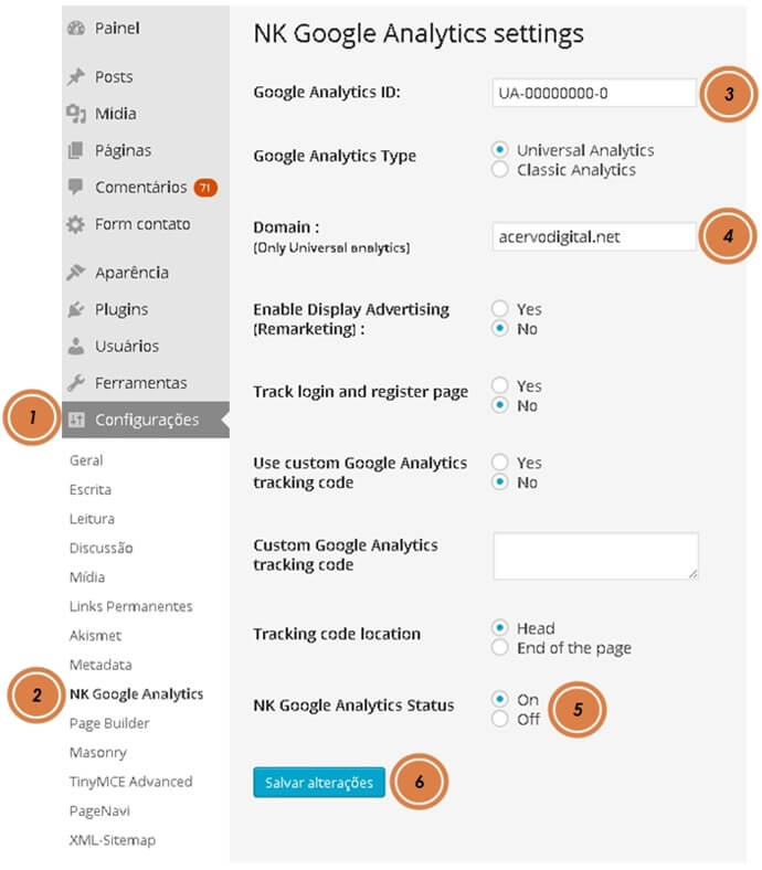 INSTALAÇÃO DO PLUGIN NK GOOGLE ANALYTICS